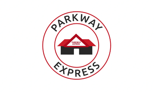 A red and black logo for parkway express