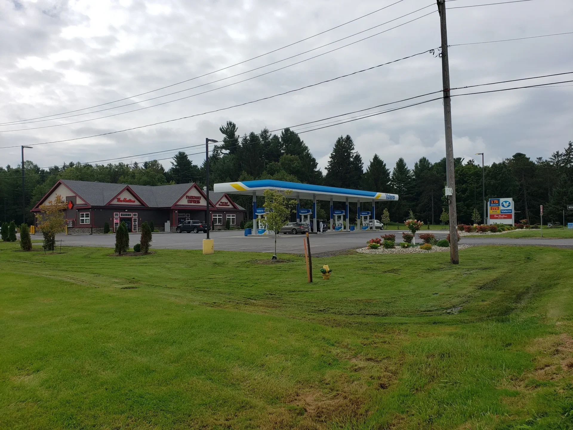 A view of a grassy area with people walking around.